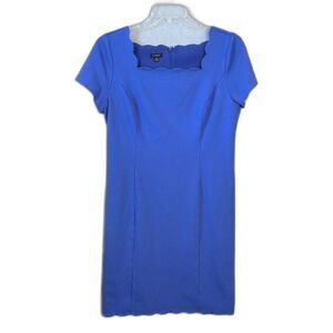 Talbots Blue Square Neck Scalloped Hem Dress Stretch Women's 12